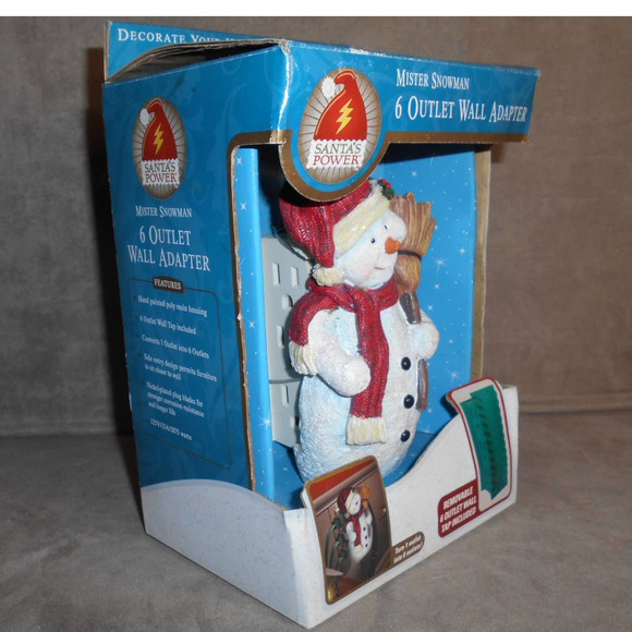 Santa's Power Mister Mr. Snowman Decorative 6 Outlet Wall Adapter NIB - Picture 3 of 9